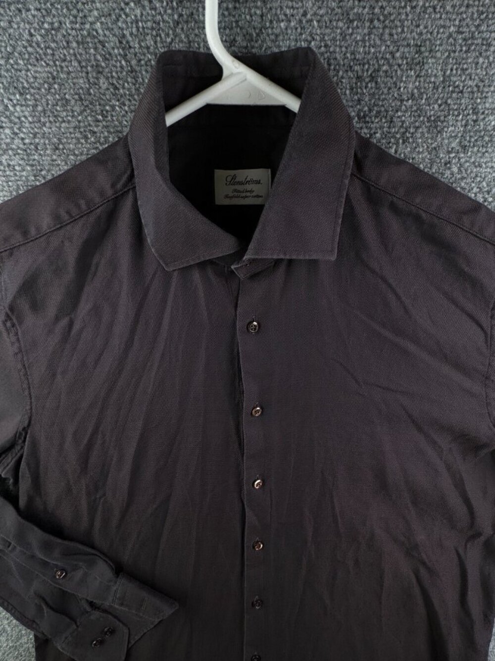 Stenstroms Long Sleeve Fitted Body Twofold Super Cotton Shirt 16 41 Brown Shiny